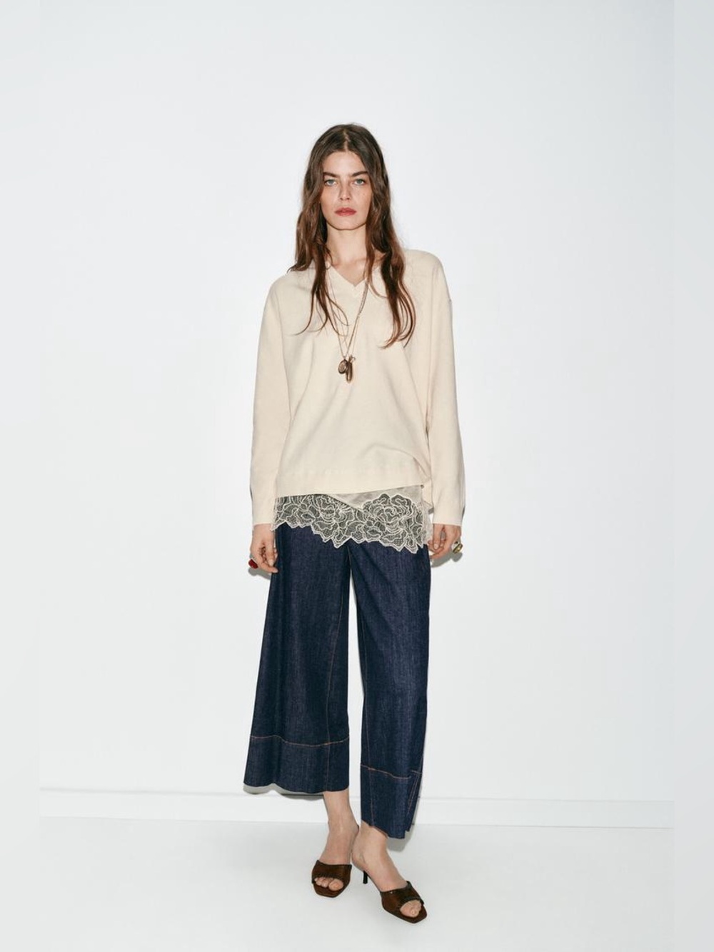 NWT Zara LONG COMBINATION LACE KNIT JUMPER